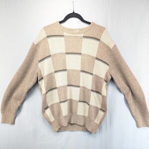 GIRAMODORo Tan Cream Checkered Long Sleeve Crewneck Sweater Mens Size 54‎